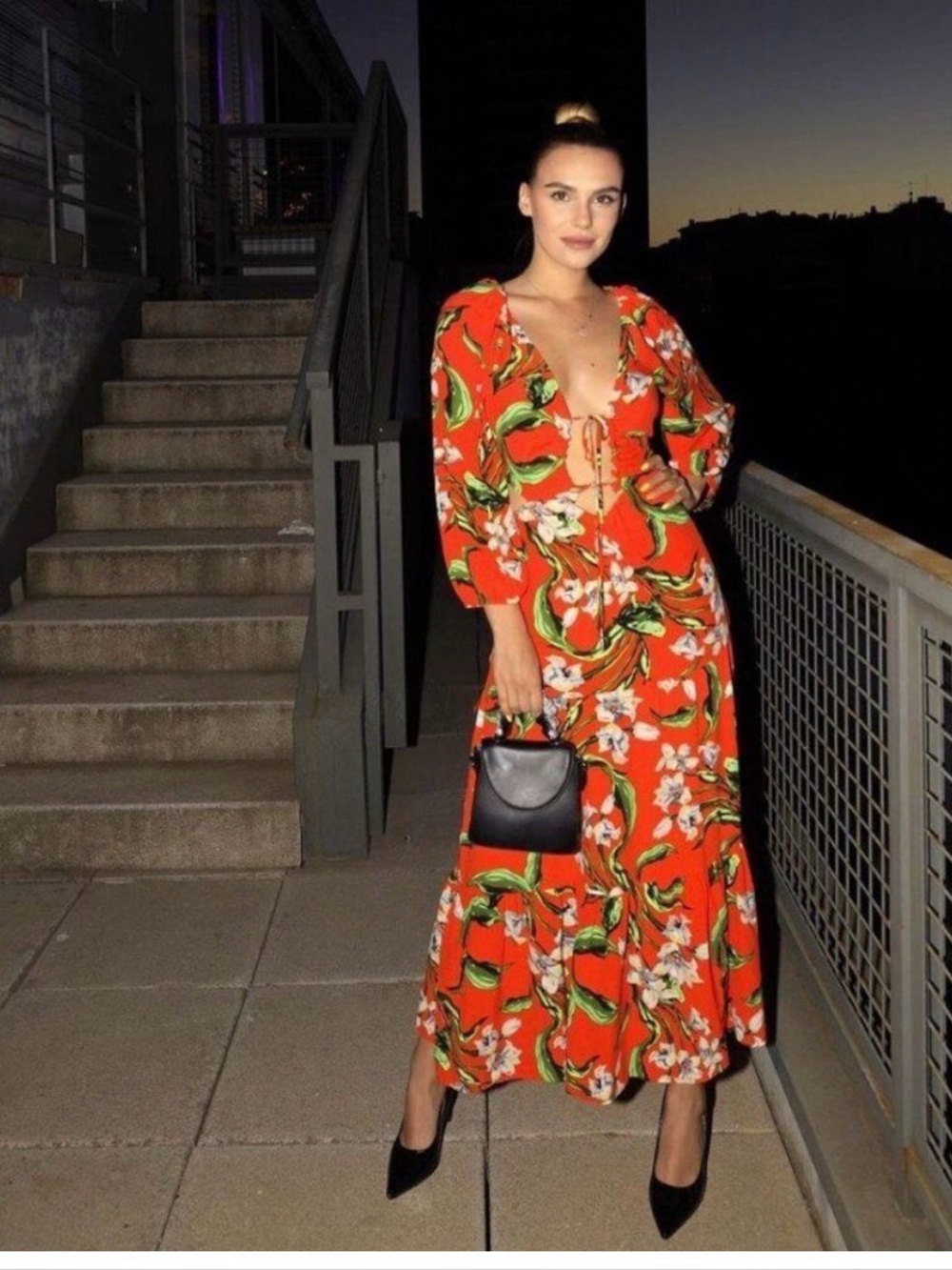 Zara tropical print cutout midi dress sz S
